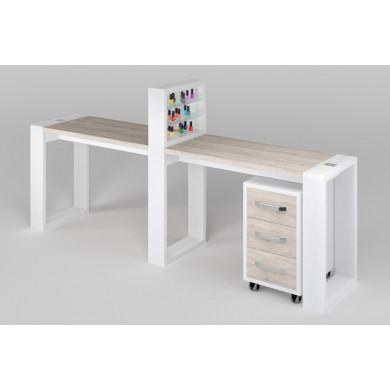 Двухместный маникюрный стол "Matrix" с подставкой для лаков и тумбой